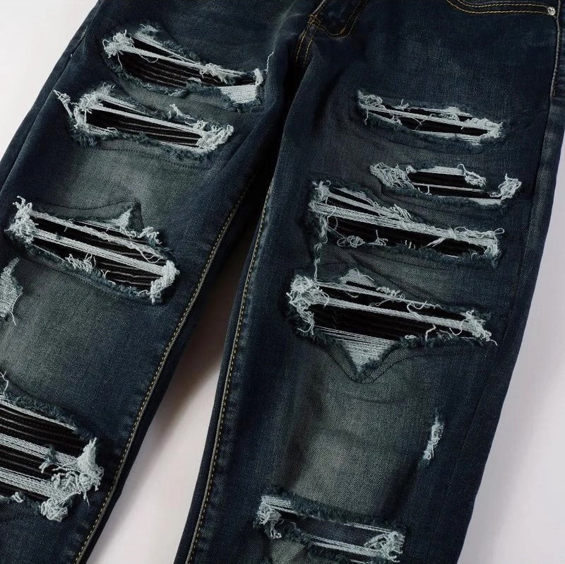 Dark Leather Patch Jeans