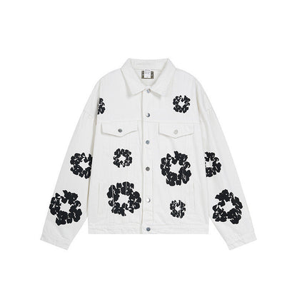 White Denim Floral Hoodie