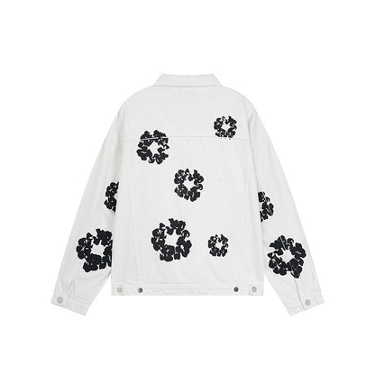 White Denim Floral Hoodie